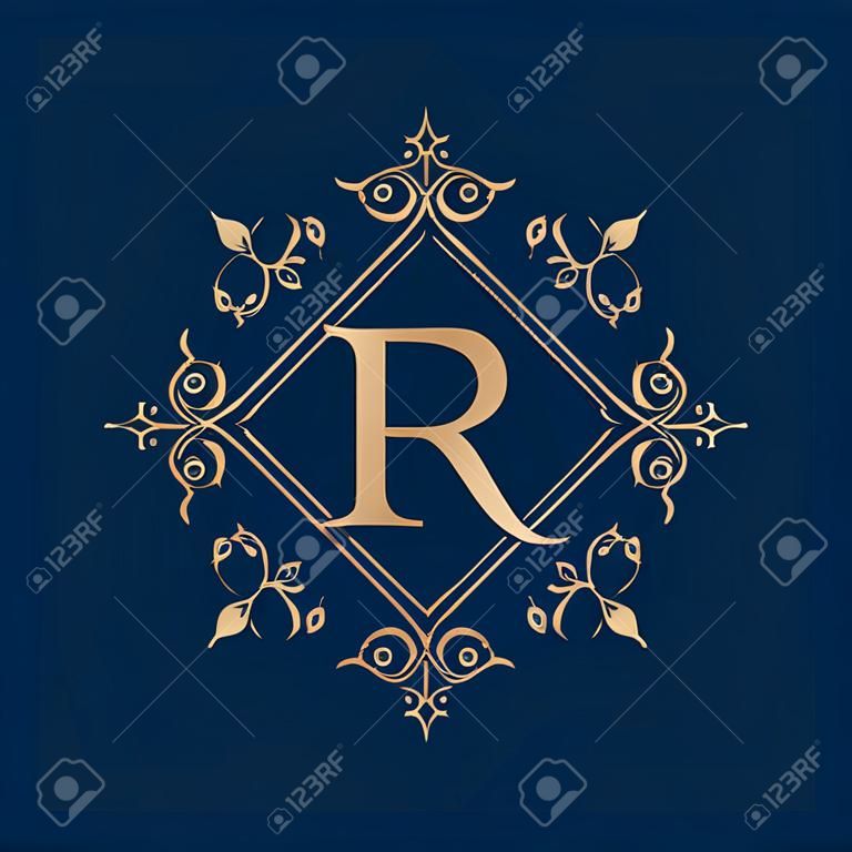 Fronteira da realeza com ilustração da letra R da caligrafia