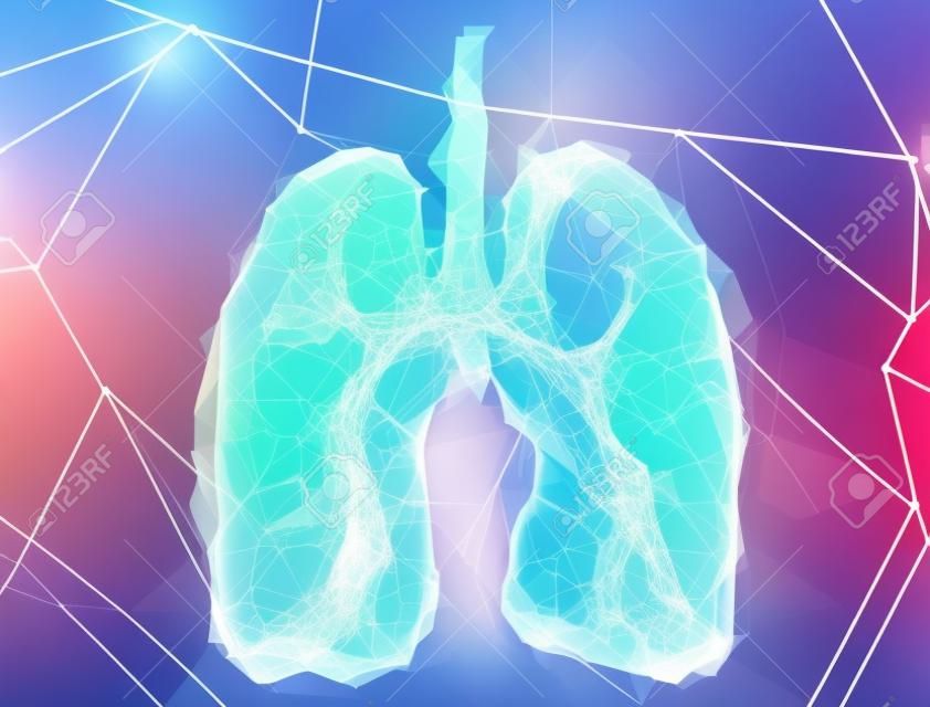 L'immagine astratta di polmoni umani sotto forma di linee di rete di comunicazione.