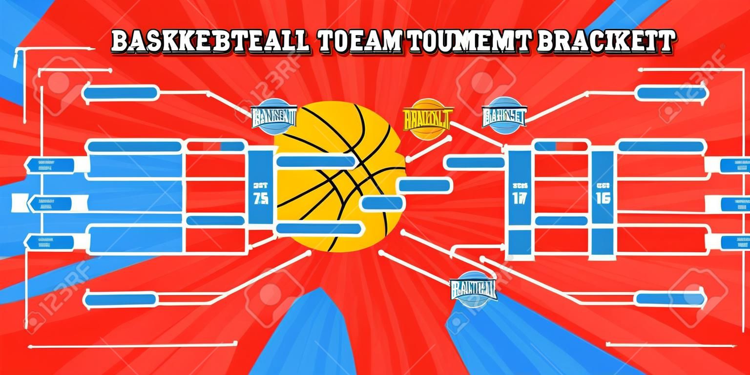 16 basketball team tournament bracket championship template flat style design vector illustration isolated on white background.