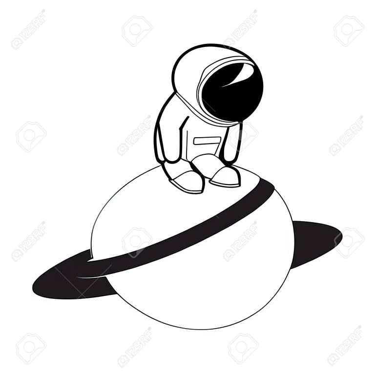 재미 있은 우주 비행사 우주 공간 벡터 일러스트 레이 션. Spaceman on Saturn 우주 탐험.