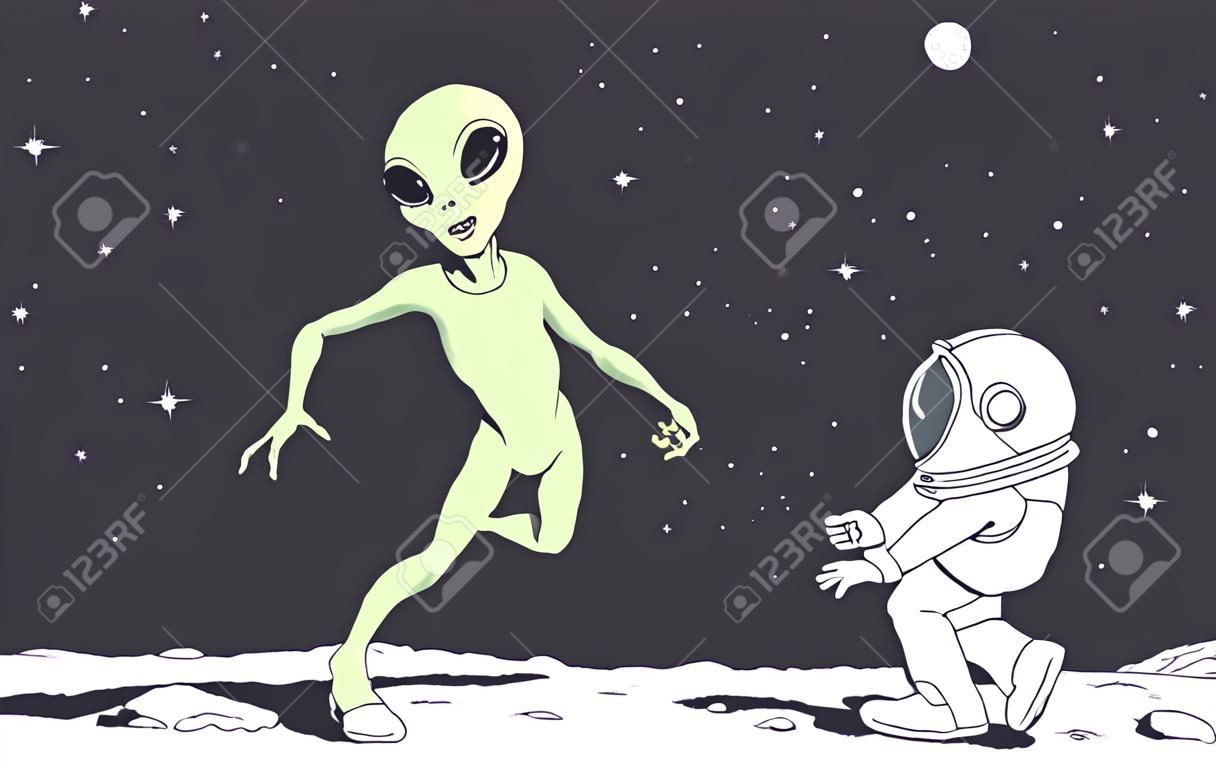 Un extraterrestre joue avec un astronaute