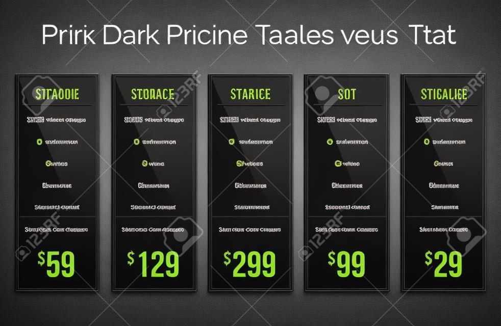 Dark pricing tables - set of five price banner templates suitable for web and e-shops