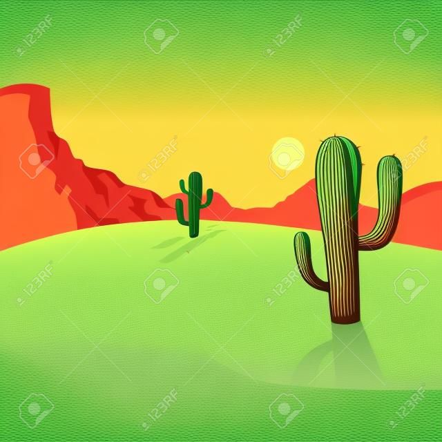 用仙人掌的沙漠背景卡通插画