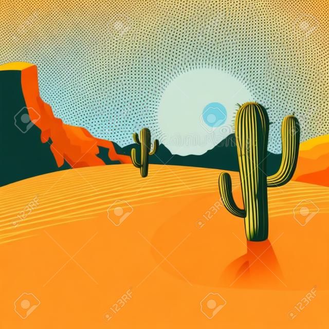 Cartoon illustrazione di un fondo deserto con cactus