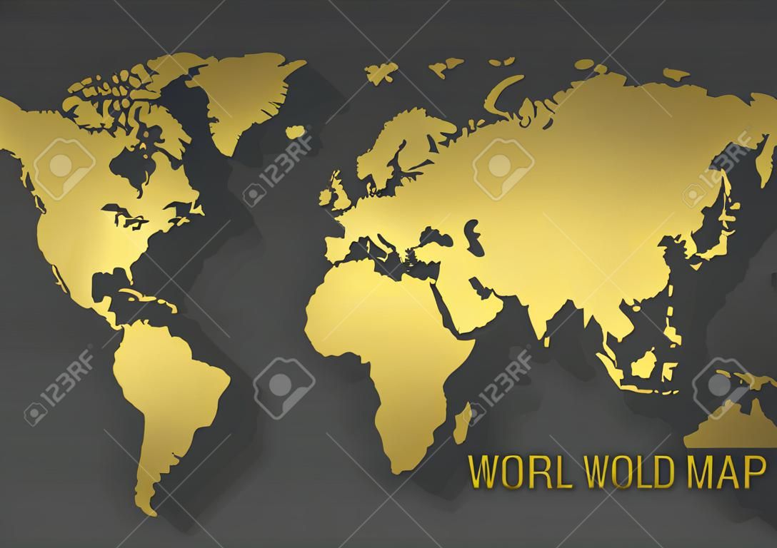 Abstract Golden World map on the grey background. Vector illustration