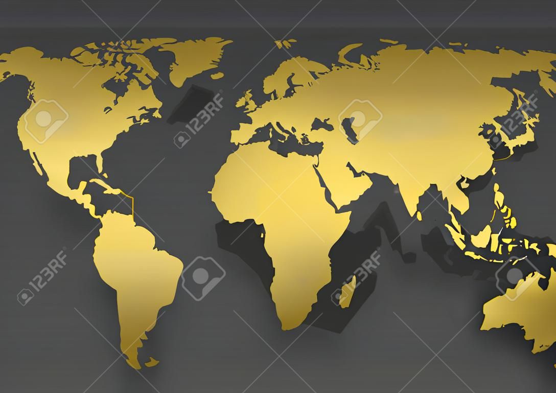 Resumen mapa del mundo de oro en el fondo gris. ilustración vectorial