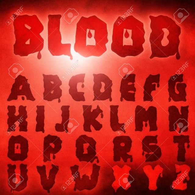 Rote Blut Alphabet. Blutige Schriftart.