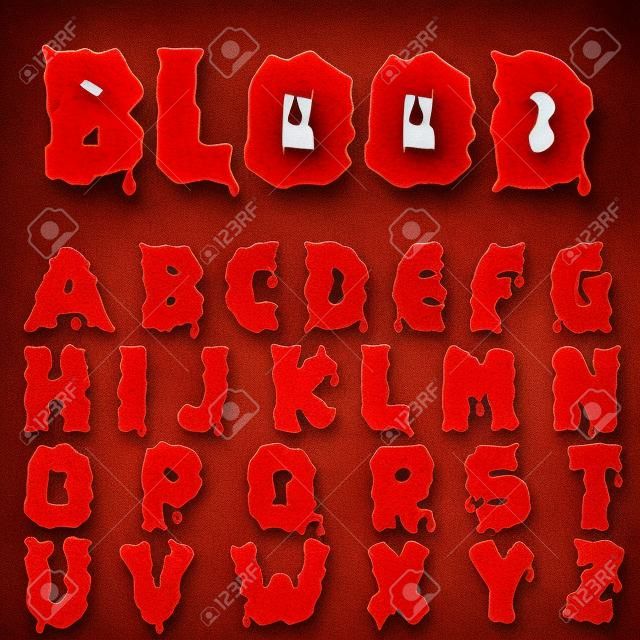Red blood alphabet. Bloody font.