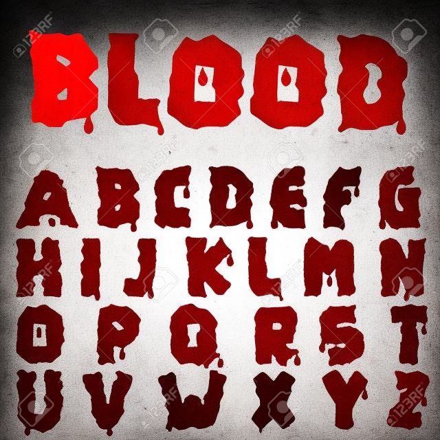 Red blood alphabet. Bloody font.