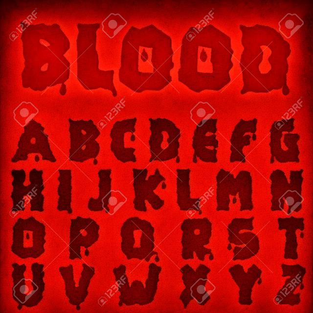 Rote Blut Alphabet. Blutige Schriftart.