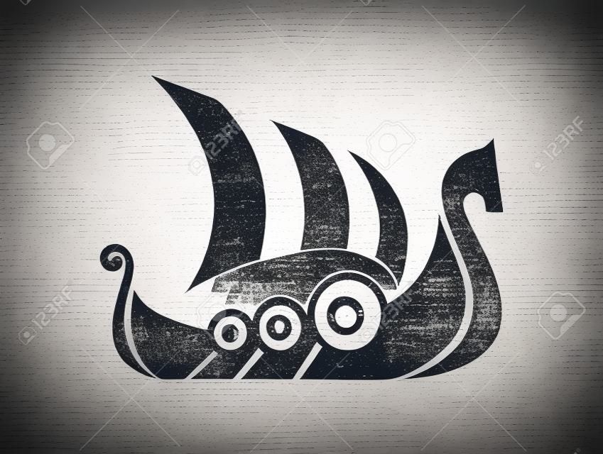 Sinal de Drakkar. Navio de transporte viking. Ilustração vetorial. Identidade de marca Modelo de design de logotipo corporativo Isolado em um fundo branco