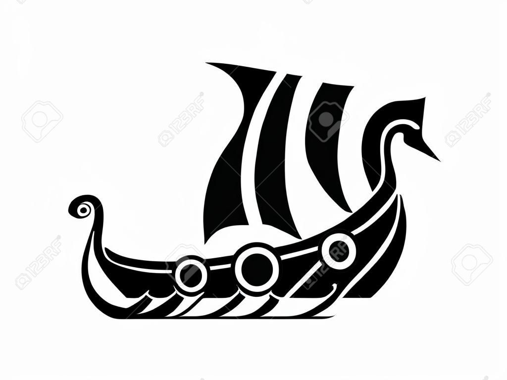 Drakkar teken. Viking transport schip. Vector illustratie. Branding Identity Corporate logo ontwerp template geïsoleerd op een witte achtergrond