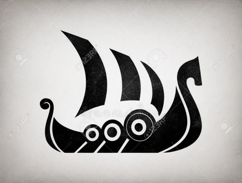 Знак Драккара. Транспортный корабль Viking. Векторные иллюстрации. Брендинг Identity Корпоративный дизайн логотипа шаблон, изолированных на белом фоне