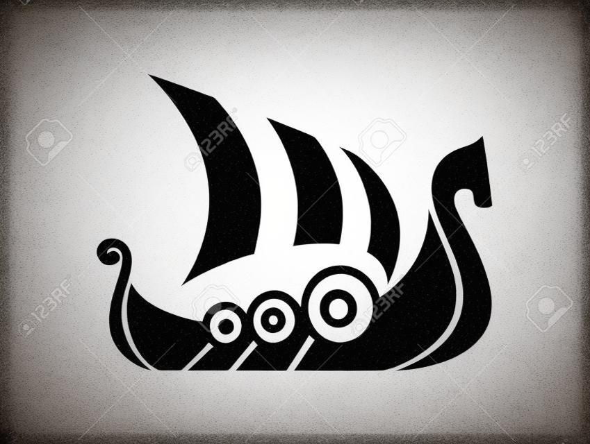 Drakkar segno. Nave da trasporto Viking. Illustrazione Vettoriale. Branding Identity Corporate logo modello di progettazione Isolato su uno sfondo bianco