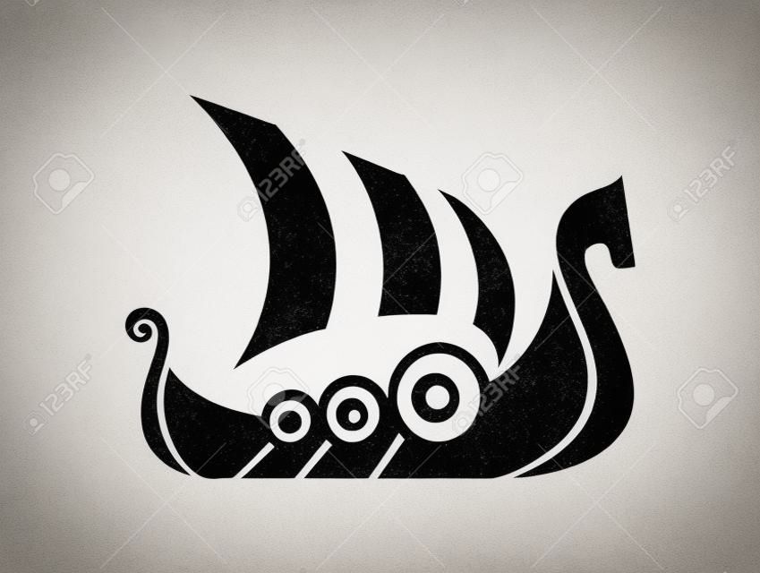 Drakkar jel. Viking teherhajó. Vektoros illusztráció. Branding Identity Corporate logo design sablon elszigetelt, fehér, háttér