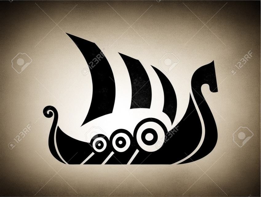Drakkar signe. Navire de transport Viking. Illustration vectorielle. Branding Identité Corporate logo design template Isolé sur fond blanc
