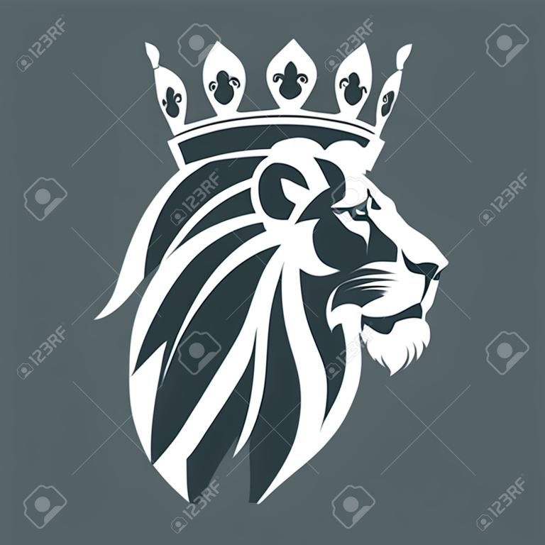 Het hoofd van een leeuw met een koninklijke kroon. Vector illustratie of sjabloon voor het bedrijfsleven