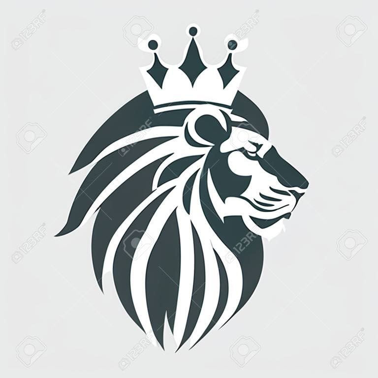 頭戴王冠的獅子的頭。矢量圖或業務模板