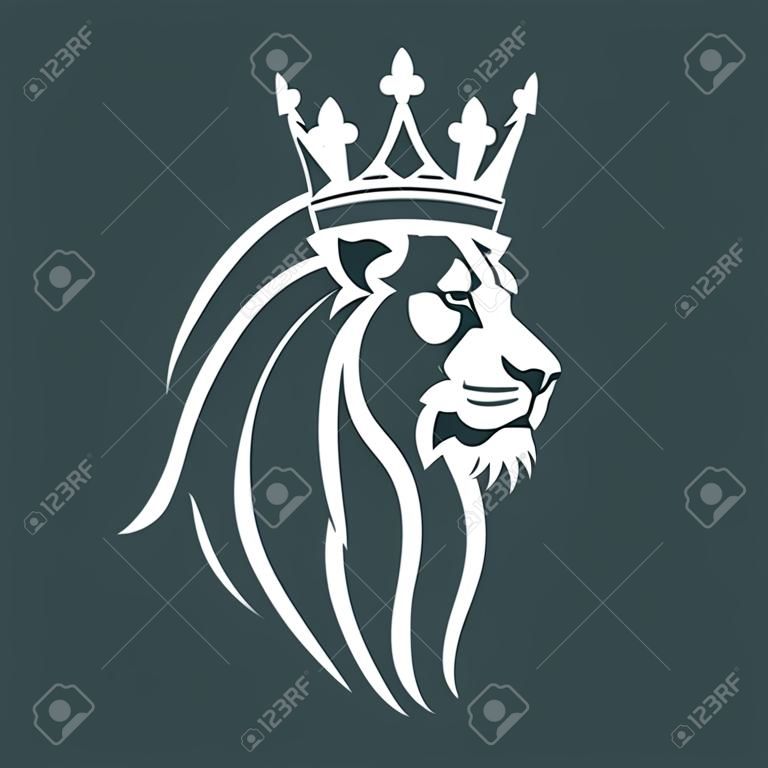 Het hoofd van een leeuw met een koninklijke kroon. Vector illustratie of sjabloon voor het bedrijfsleven