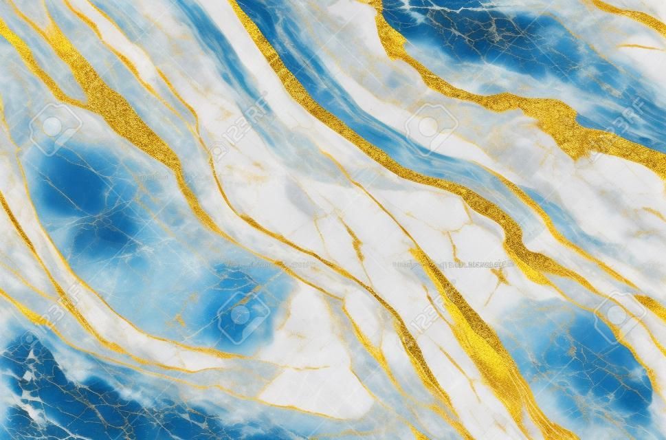 Luxus Marmor Textur Hintergrund weiß, blau und gold. Materialmuster in Natursteinfarbe. kreativ kunst.