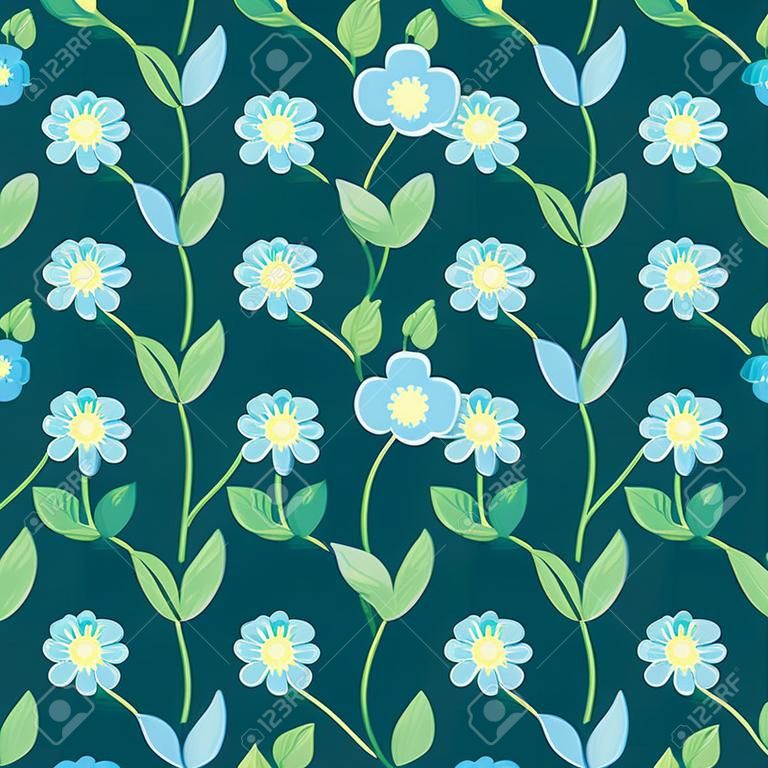 Lovely flower and green leaves on vivid blue retro tone background.