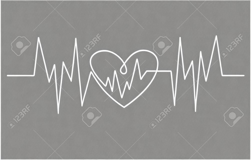 Coração cardiograma contínuo uma linha desenho design minimalismo isolado no fundo branco