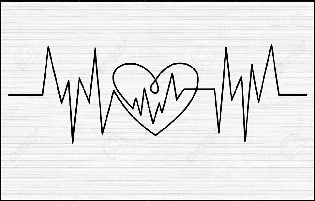 Coração cardiograma contínuo uma linha desenho design minimalismo isolado no fundo branco