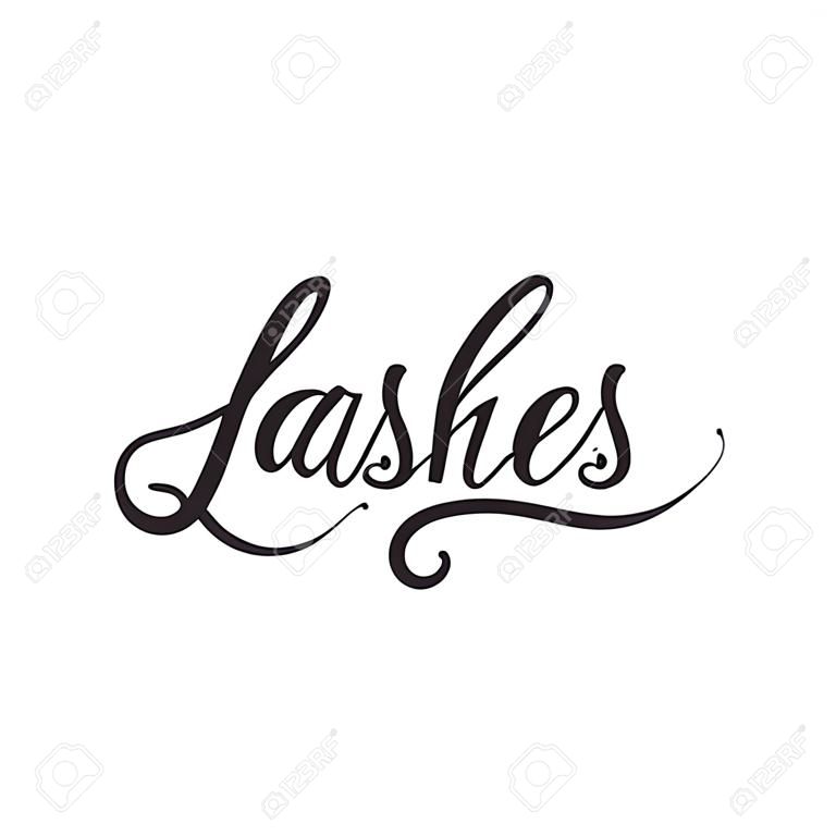 Lashes lettering logo design. Vector hand drawn lettering. Calligraphy phrase for lash makers logo, cards, prints, beauty blogs.