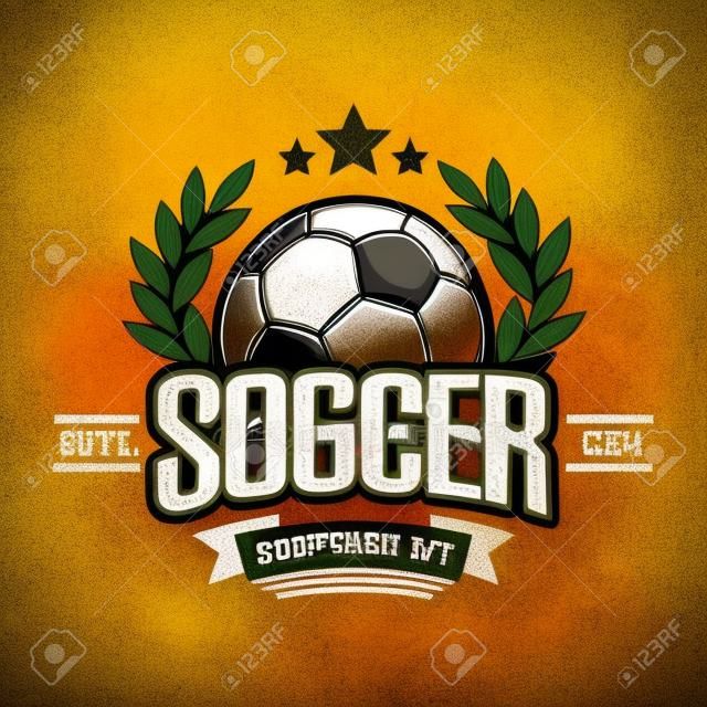 Soccer logo design template. Football emblem pattern.  Vintage style on isolated background. Print on t-shirt graphics. Vector illustration