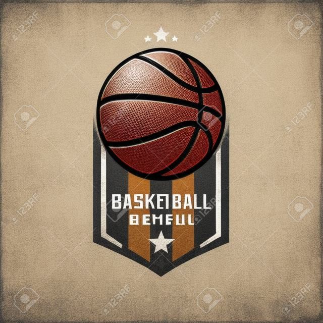 Basketball logo design template. Basketball emblem pattern. Vintage style on isolated background. Print on t-shirt graphics. Vector illustration