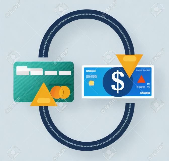Payment vector concept. Credit card and dollar bill in circle.