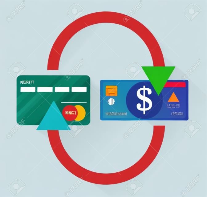 redit カードと現金。お支払い方法、キャッシュ アウト、スマートな投資、ビジネス、現金のお引き出し、ビジネス、オンライン決済の概念。フラットなデザイン。