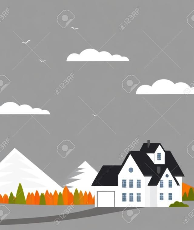 Maison familiale de style plat. Illustration vectorielle.