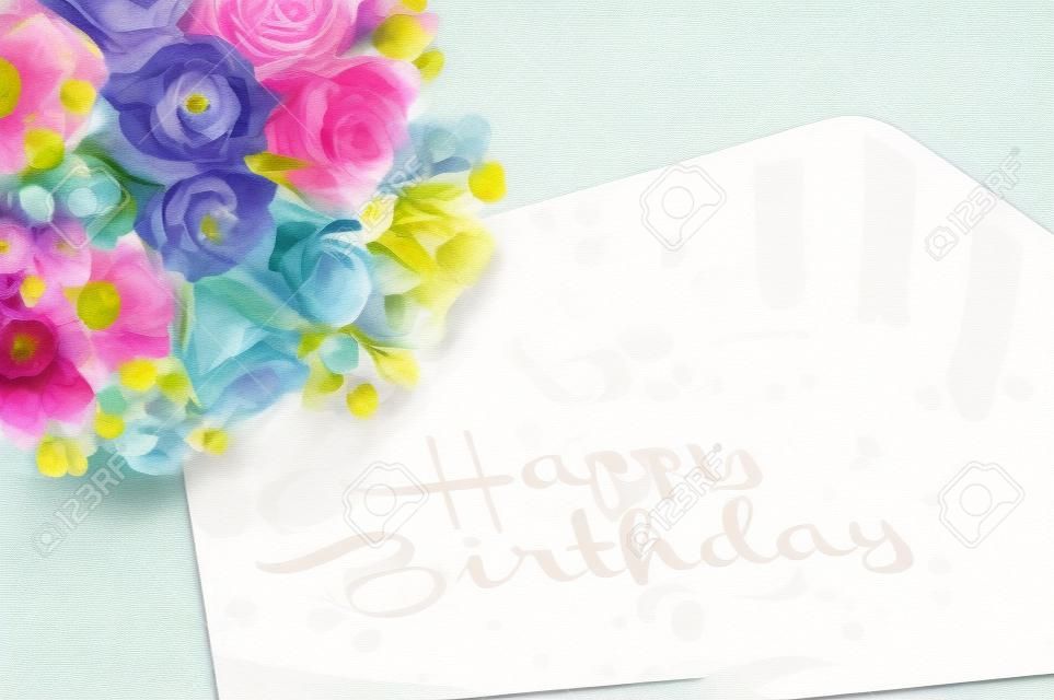 Cartão de feliz aniversário com cor montagem buquê de flores