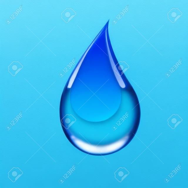Blue drop towards water on white background