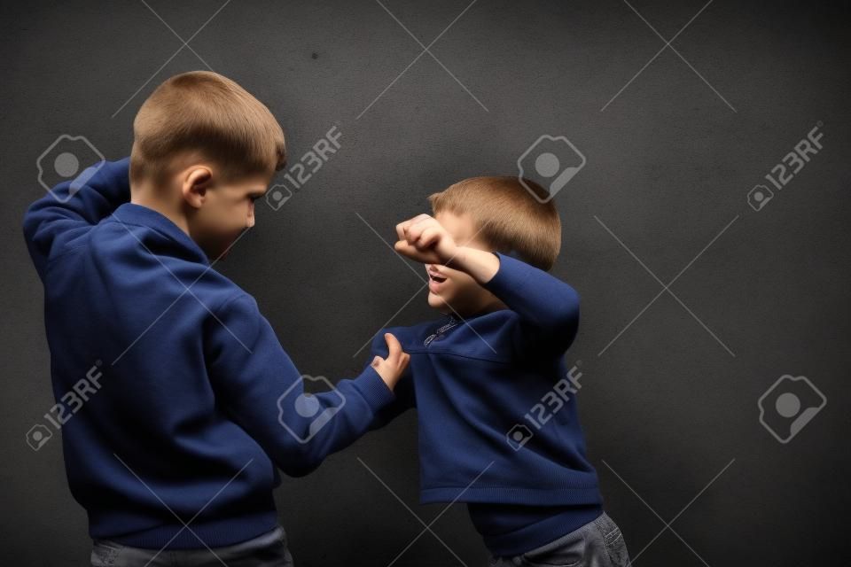 crianças lutam entre dois irmãos agressivos irritados (crianças, meninos)