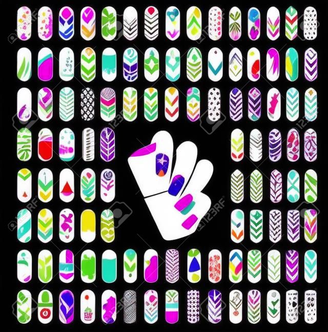 100 elementos de design gráfico nail art para ícones e logotipos
