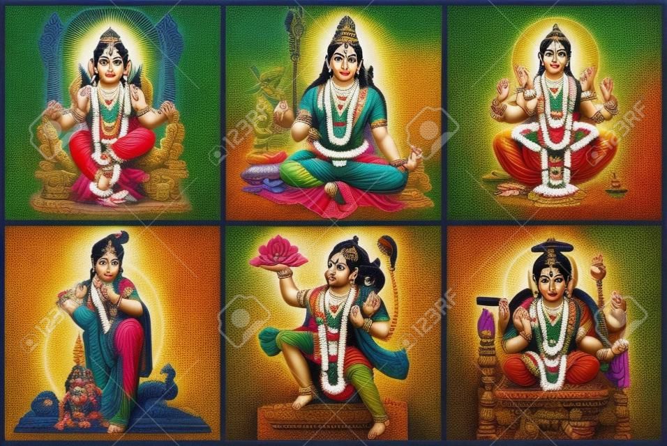 anunciante con dioses hindúes en la cerámica