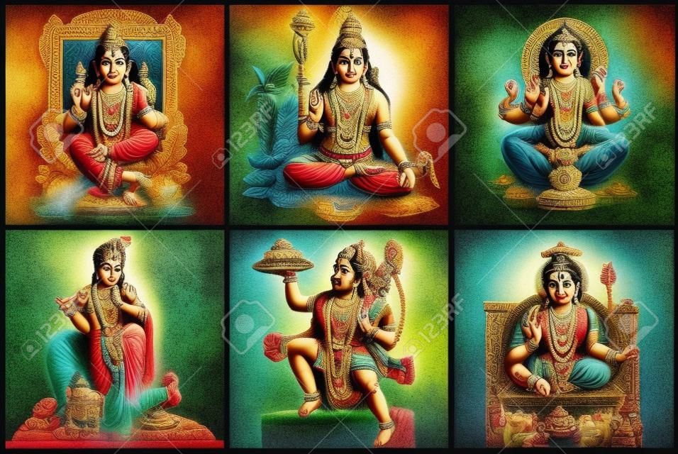 anunciante con dioses hindúes en la cerámica