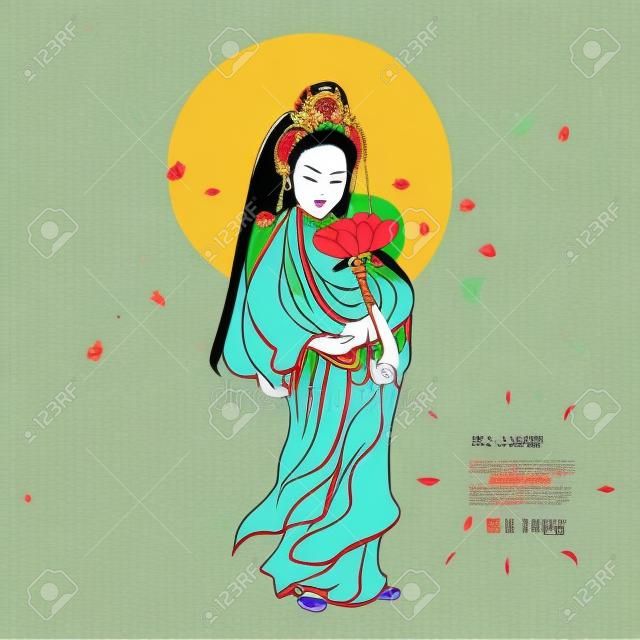 Ilustracja wektorowa kreskówka Guan Yim (chińska bogini)