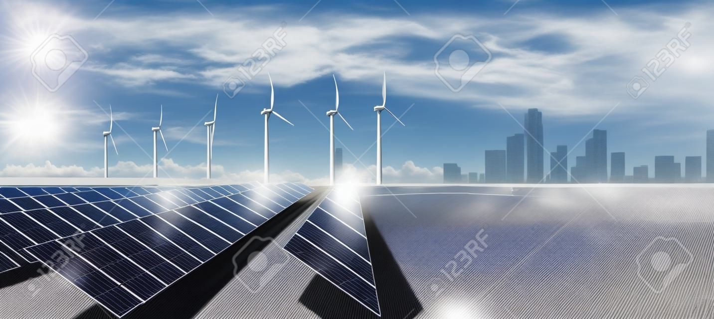 Solar and wind farm renewable energy