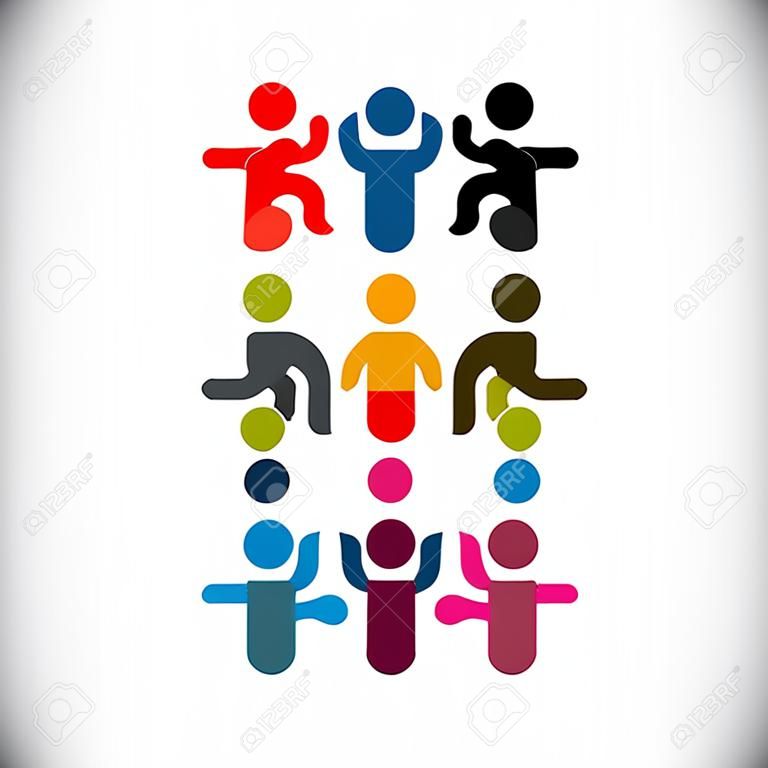 Concept vector grafische- sociale media communicatie & mensen pictogrammen. Deze illustratie kan ook vertegenwoordigen mensen bijeenkomst, teamwork, netwerk, werknemers eenheid & diversiteit, werknemersgroepen, enz.