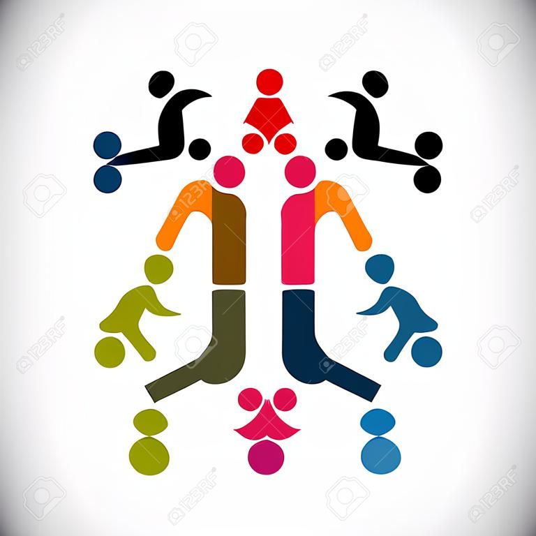 Concept vector grafische- sociale media communicatie & mensen pictogrammen. Deze illustratie kan ook vertegenwoordigen mensen bijeenkomst, teamwork, netwerk, werknemers eenheid & diversiteit, werknemersgroepen, enz.