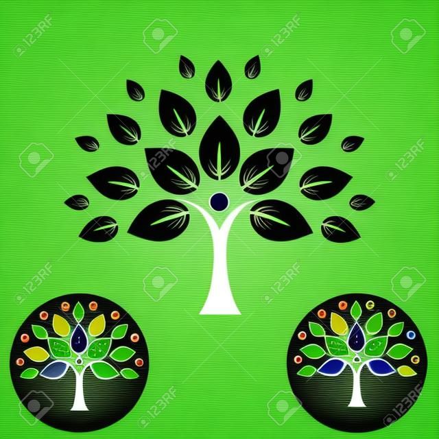 logo humana la vida del icono de la gente abstracta del árbol del vector. este diseño representa eco amistoso verde, árbol de familia, signos y símbolos, la educación, el aprendizaje, la tecnología verde, el crecimiento y el desarrollo sostenible