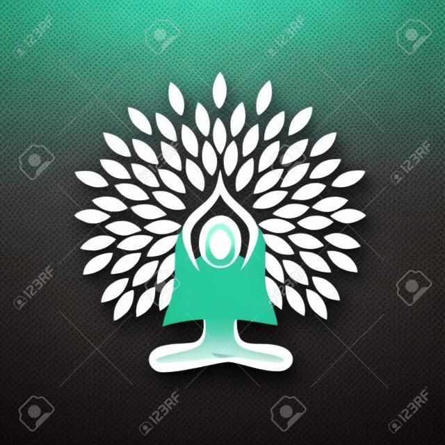 pessoas árvore de vida fazendo meditação, ioga e orações - ícone do logotipo do vetor