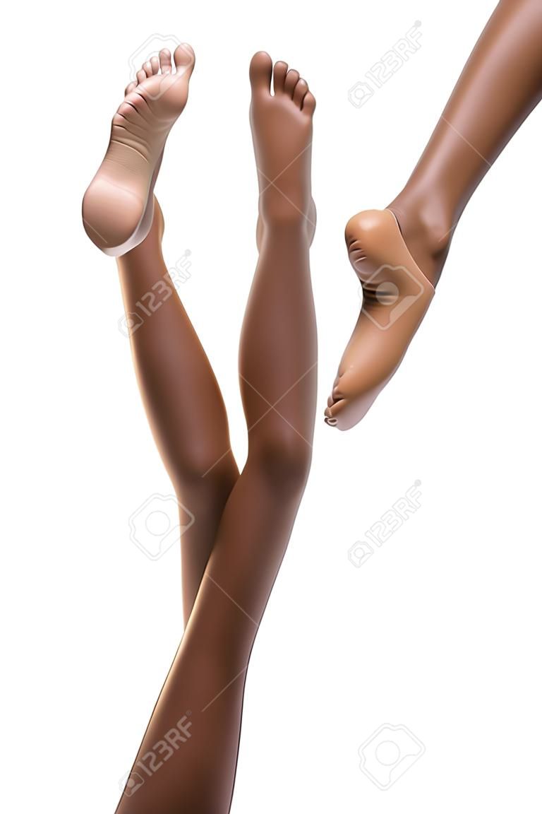 Beautiful slim legs and feet of ethnic black Afro-American female