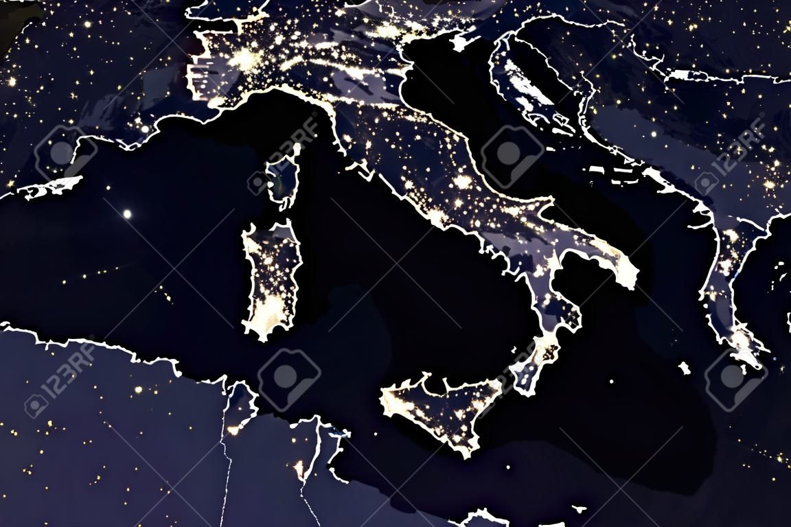 Italy night view from space. Elements of this image furnished by NASA .