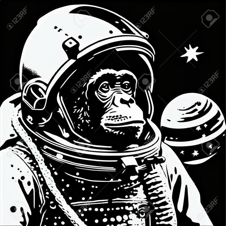 chimpanzé no espaço stencil arte