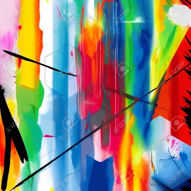 abstract background illustration, with paint strokes, splashes and squares