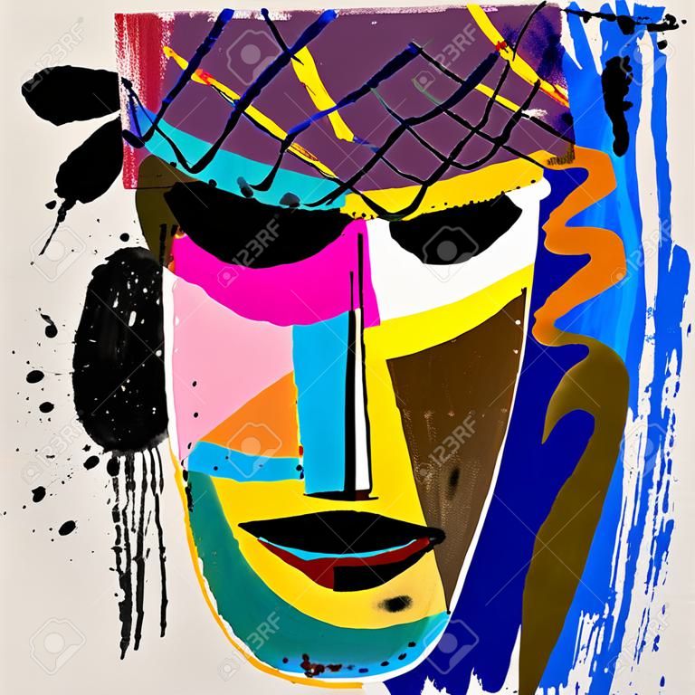 rosto abstrato ou máscara, com pinceladas e respingos, Africano inspirado